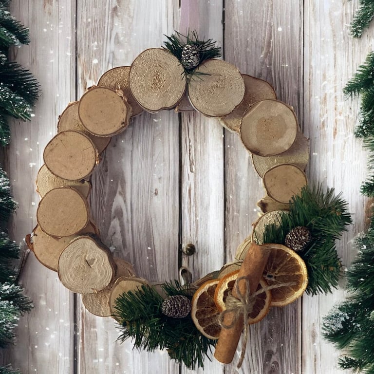 Rustic Scandi Style Slice Christmas Wreath with Dried Orange & Cinnamon