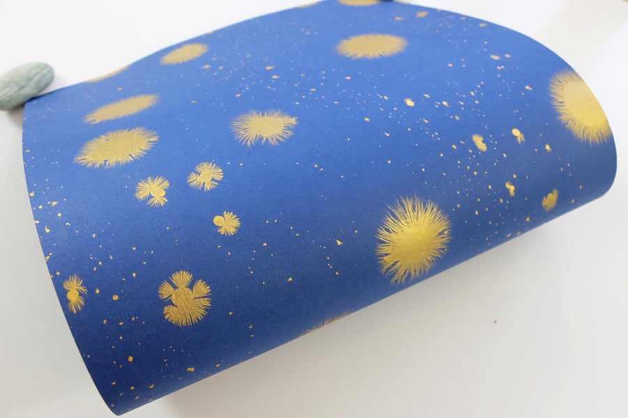 Blue and gold 'Star burst' pattern A4 Marbled paper sheet   