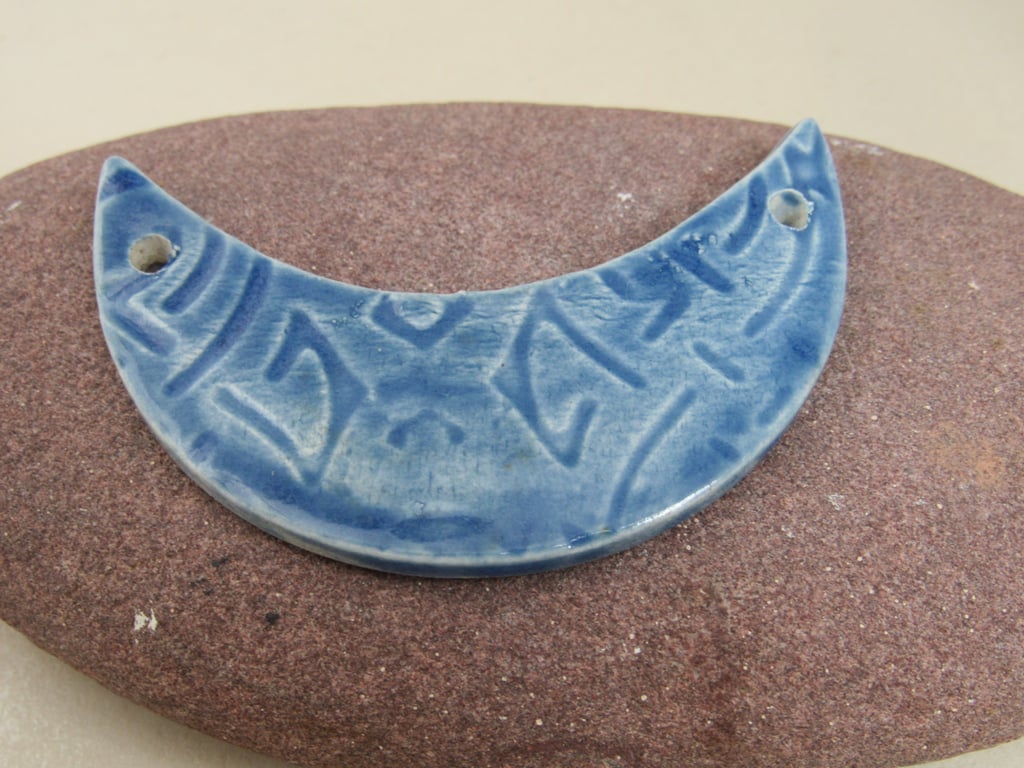 Ice Blue Celtic Ceramic Crescent Bib Pendant
