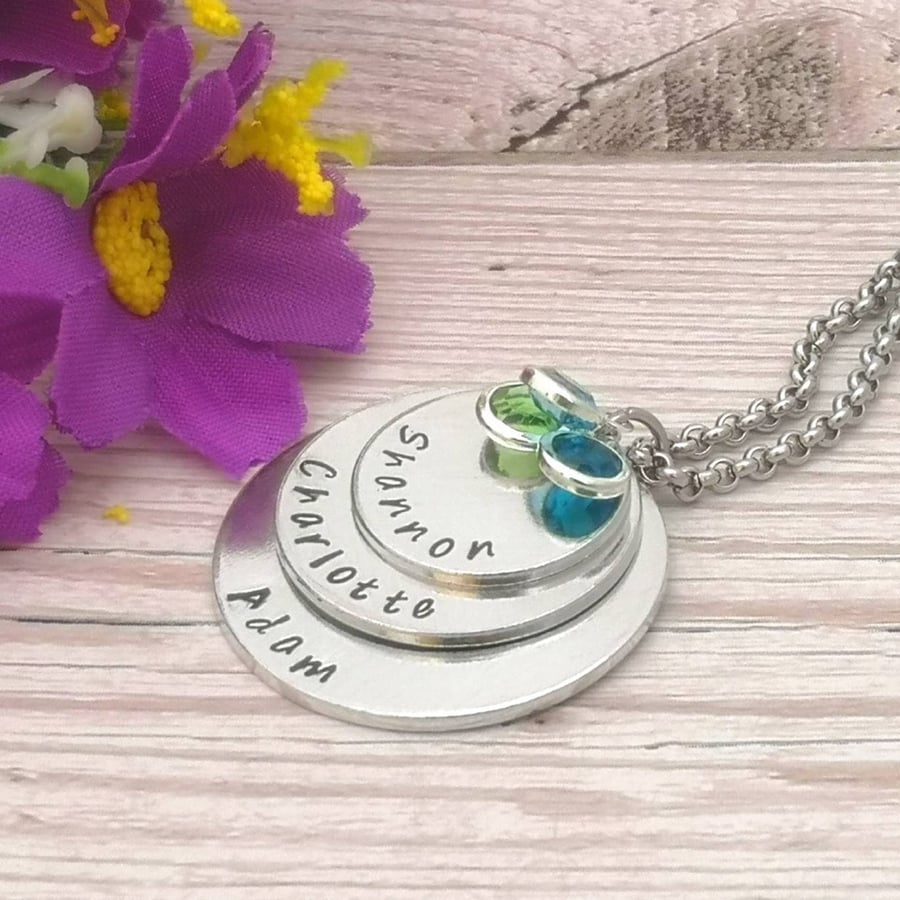 Childrens Name Necklace WIth Birthstone Crystals - Personalised Mum Necklace