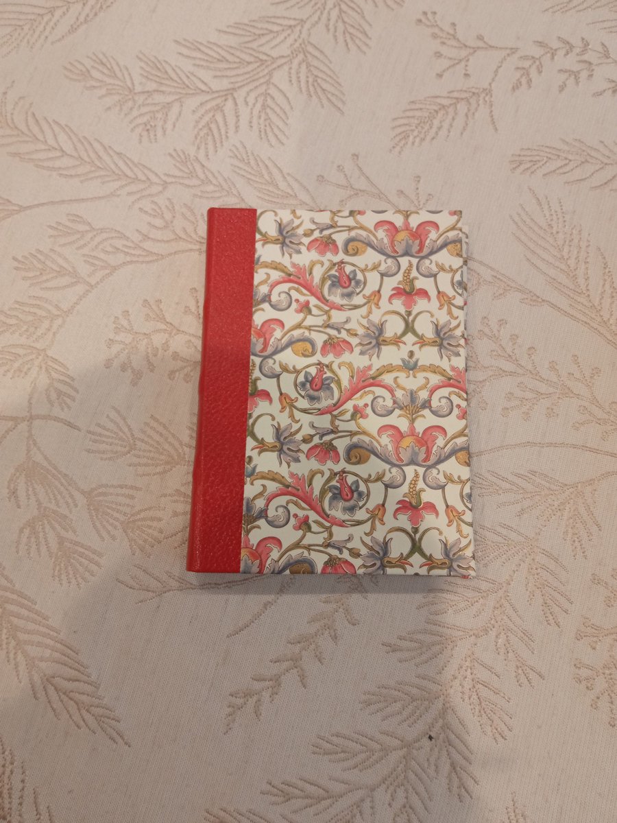 Slim Notebook with Decorative Italian paper and  leather cover. Approx A6