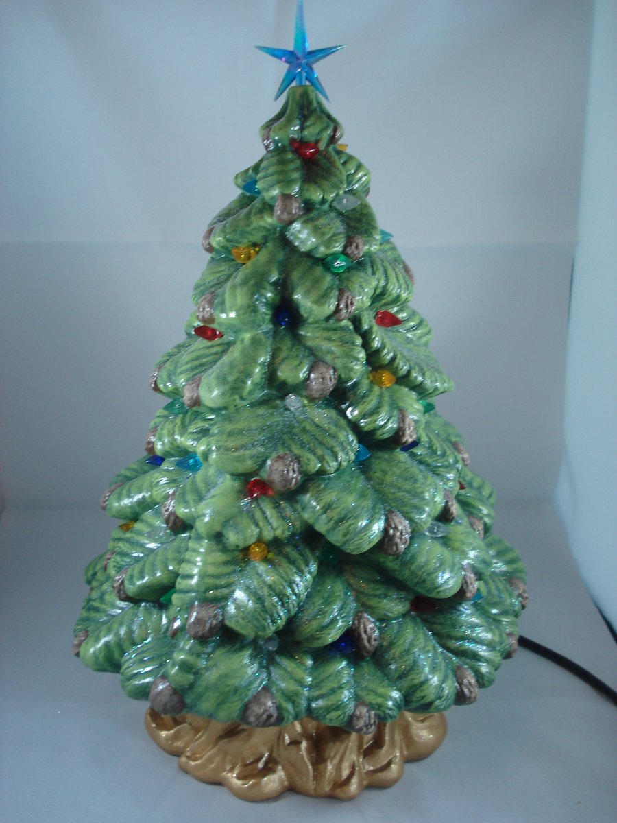 Ceramic Green Xmas Christmas Tree Table Lamp G9 LED Light Ornament Decoration.