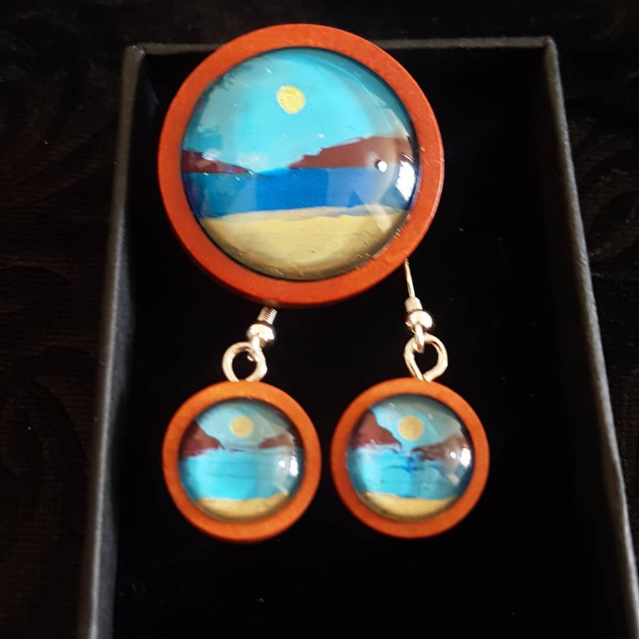 scenic earring and brooch set