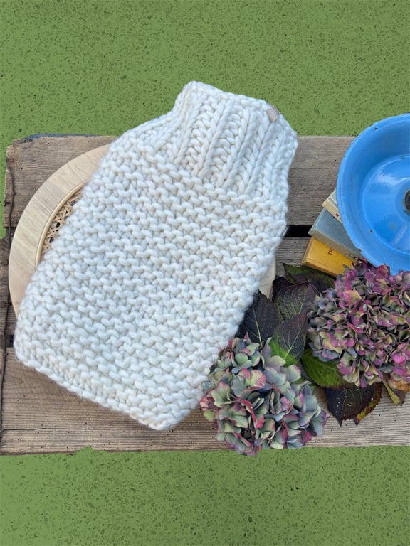 Hand knitted merino wool hot water bottle