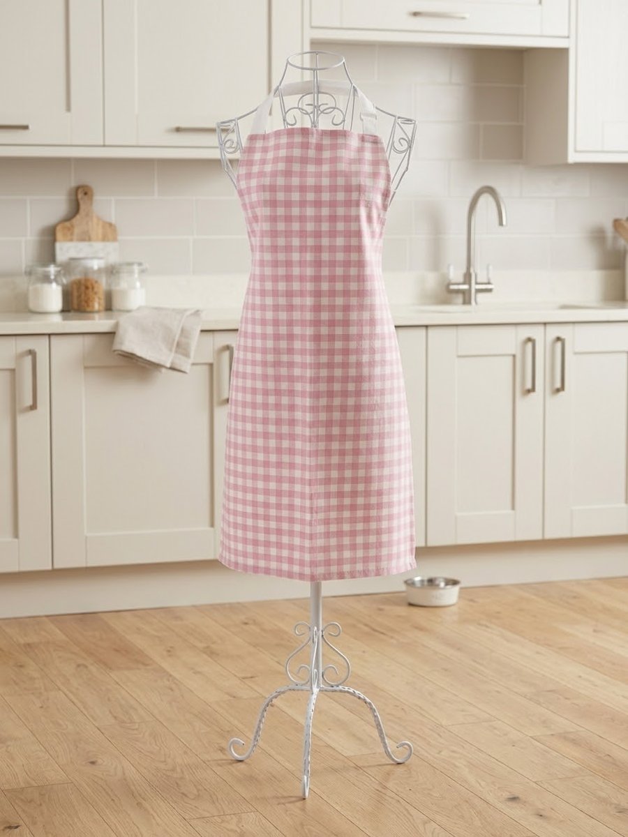 Pink and white gingham ladies cotton apron