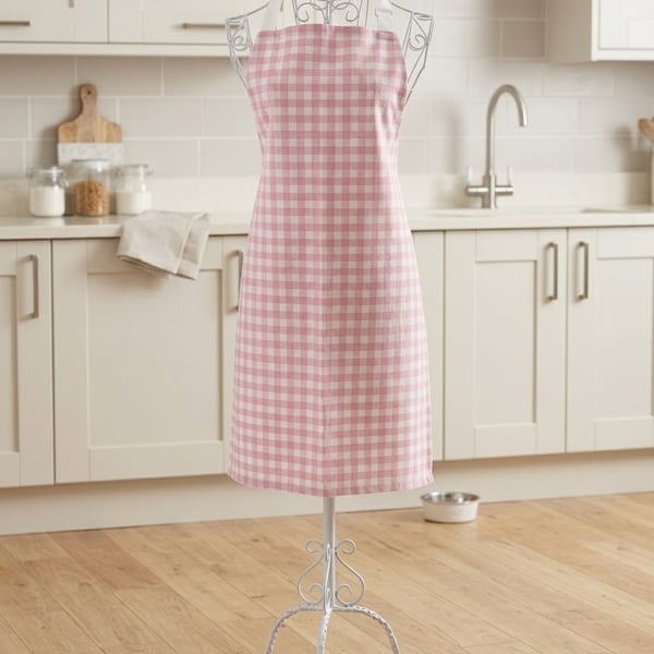Pink and white gingham ladies cotton apron