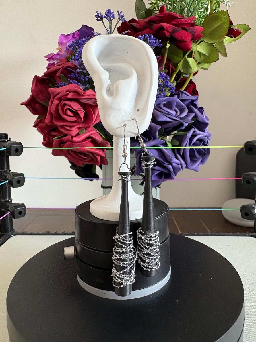 Handmade Barbed Wire Baseball Bat Earrings: Wrestling Jewelry