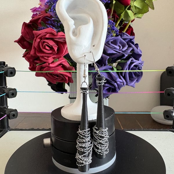 Handmade Barbed Wire Baseball Bat Earrings: Wrestling Jewelry