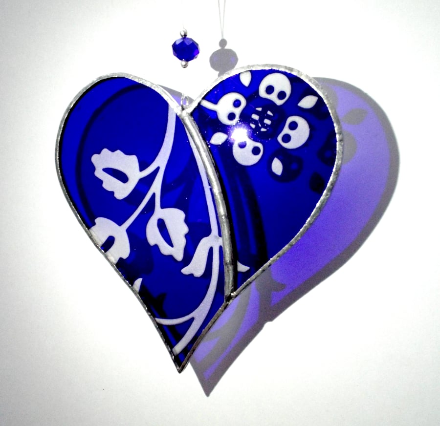 Blue Etched Stained Glass Heart