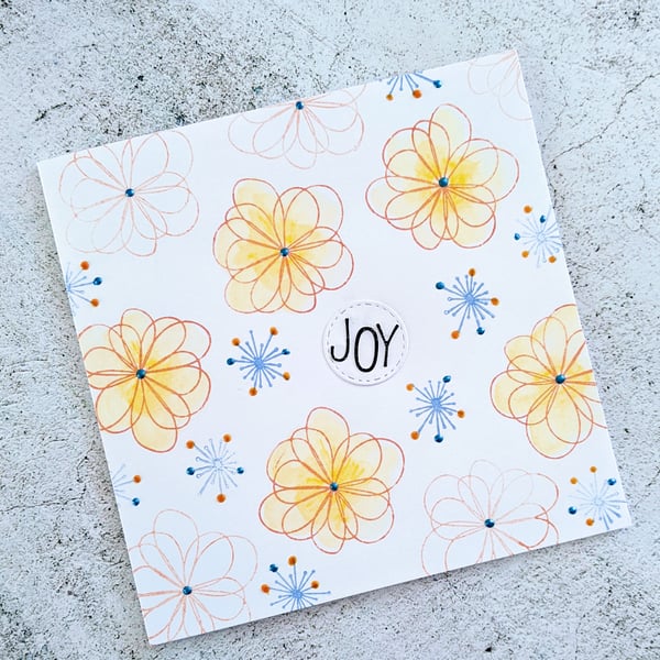 Joy yellow flower handmade greeting card
