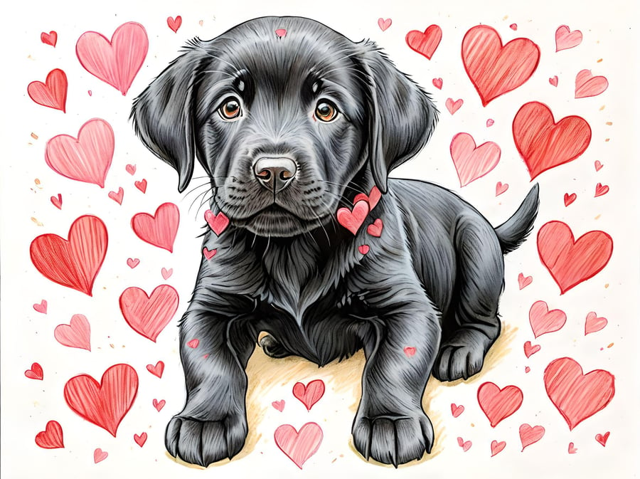 Labrador Dog Hearts A5 Greeting Card 