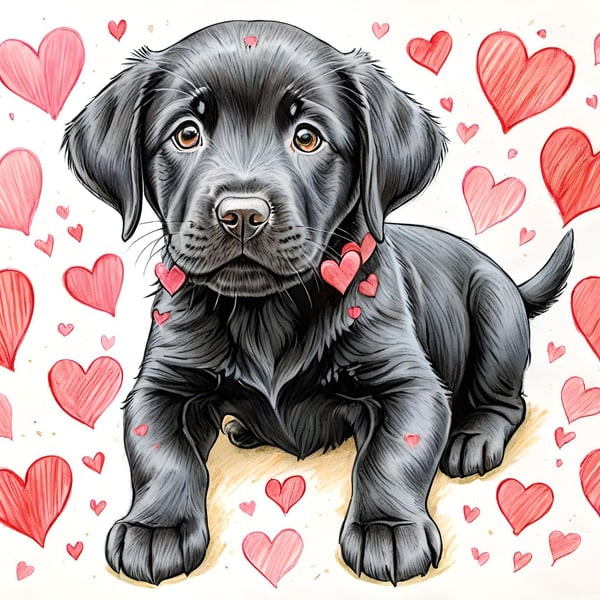 Labrador Dog Hearts A5 Greeting Card 