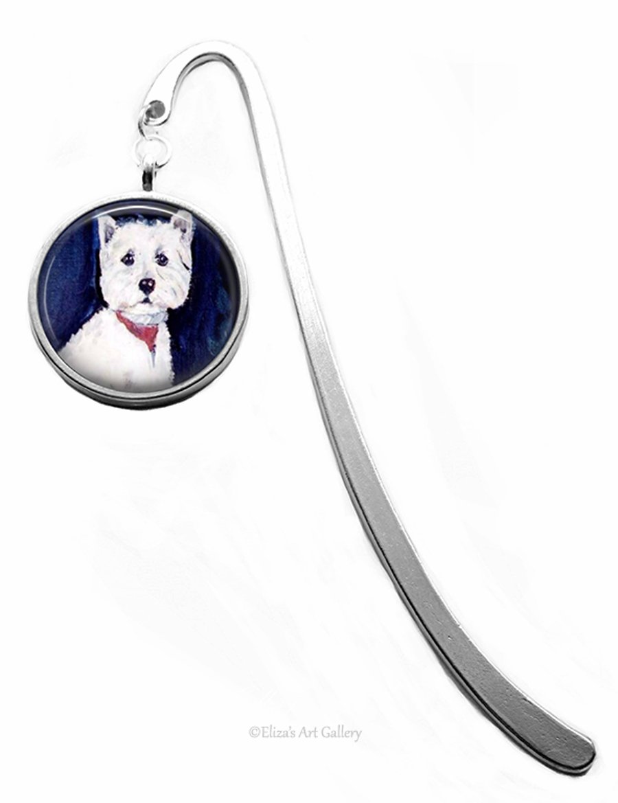 Silver Plated West Highland Terrier Dog Art Cabochon Bookmark
