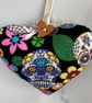 Candy skulls hanging heart set, with loop button and ribbon trim, Handmade - Image 6
