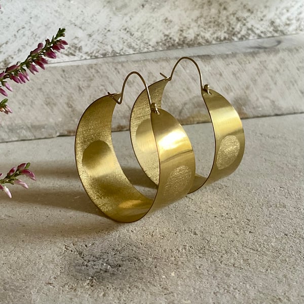 Polka dot brass and gold hoops