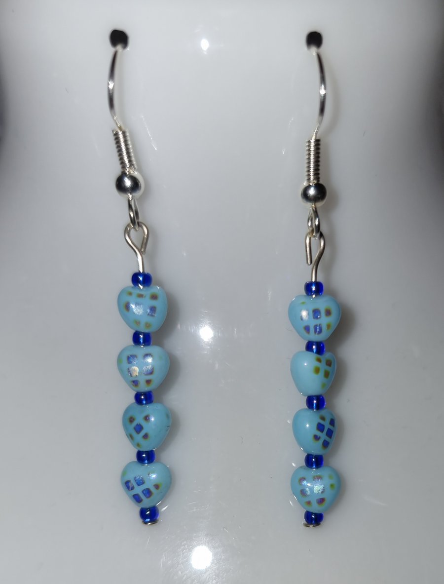 Small light blue heart earrings 