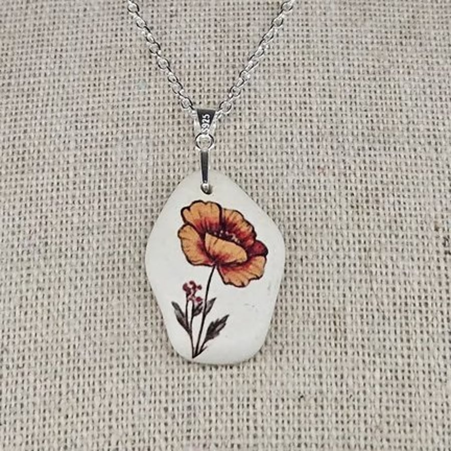 Sterling Silver Sea Pottery Poppy Necklace – Handmade Coastal Jewellery