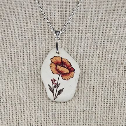 Sterling Silver Sea Pottery Poppy Necklace – Handmade Coastal Jewellery