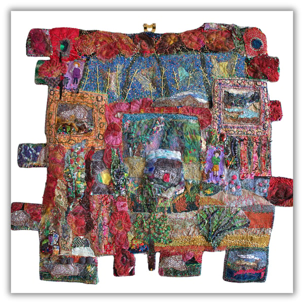 Textile collage - Highland Clearances - eco gift - hand stitched - ready to hang