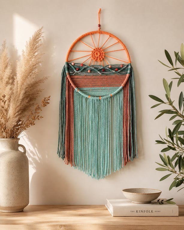 Summer Meadow Macrame Wall Hanging – Handmade Fibre Art, Nature Inspired Home De