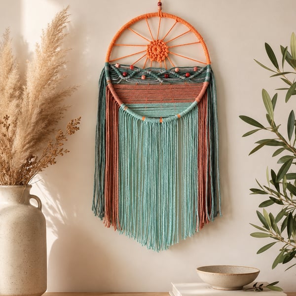 Summer Meadow Macrame Wall Hanging – Handmade Fibre Art, Nature Inspired Home De