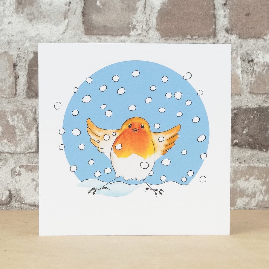 Christmas Card Snow Robin