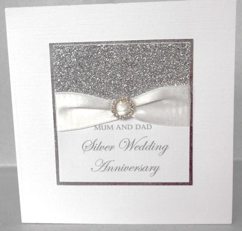 Handmade silver 25th wedding anniversary card, modern, designer