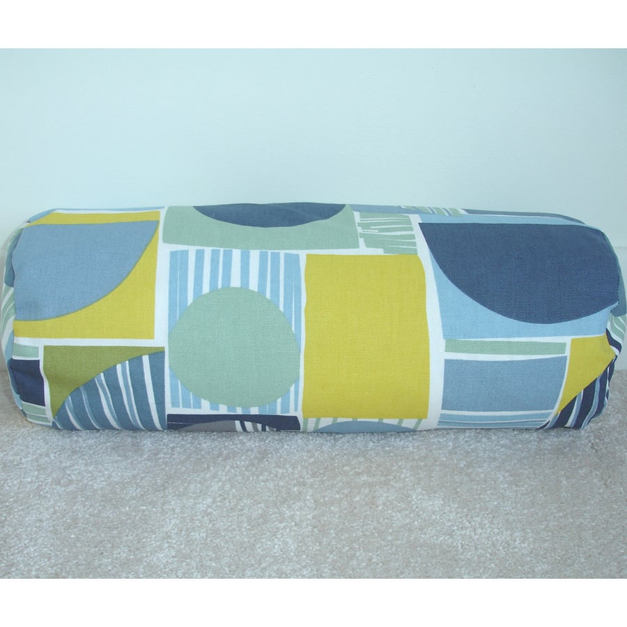 Bolster Cushion Cover 18"x8" Round Cylinder Neck Roll Pillow Blue Green Yellow