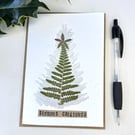 Hand Painted Real Pressed Ferns Christmas Tree Christmas Card