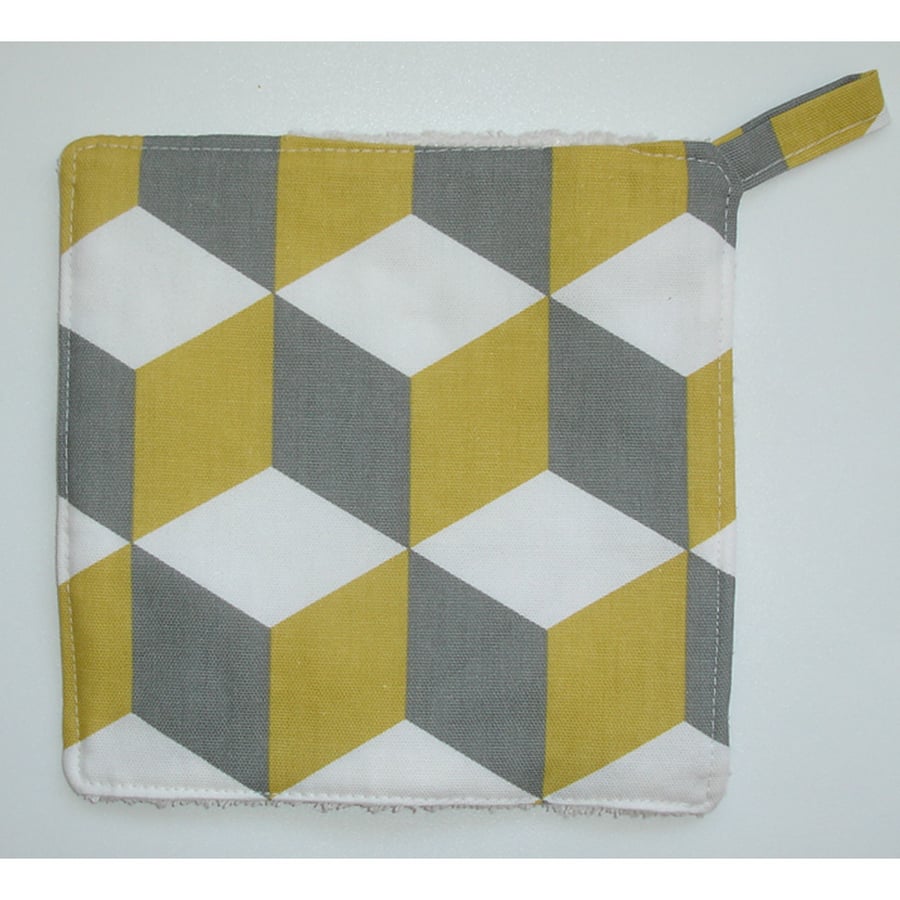 Cube Pot Holder Saffron Mustard Yellow and Grey Potholder Kitchen Grab Mat Pad