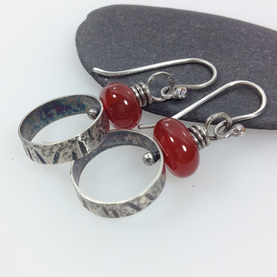 carnelian and oxidised silver earrings