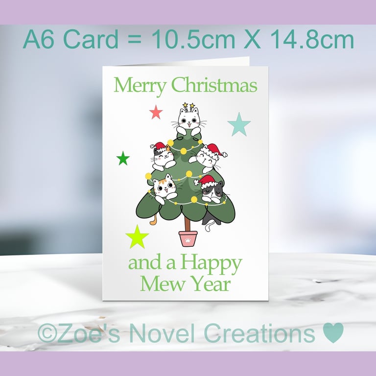 Christmas Card, Cat Tree A6 size 10.5cm X 14.8cm 