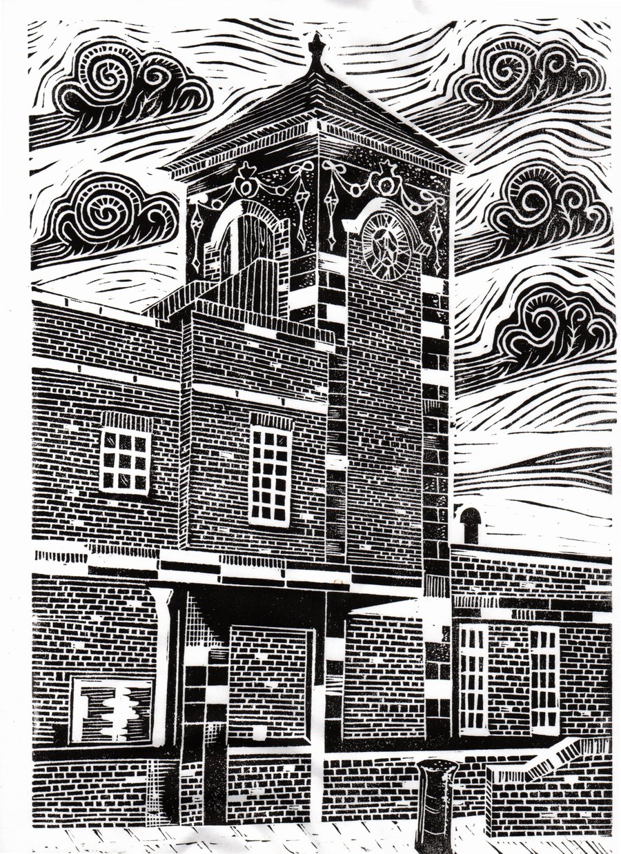 Nuneaton Railway Station Clock Tower (Black ink)