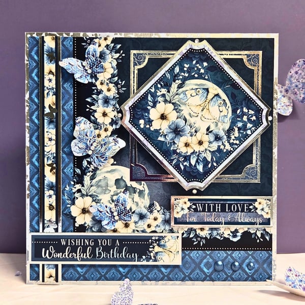Butterfly Birthday Card - Keepsake With Matching Giftbox, Blue & Silver