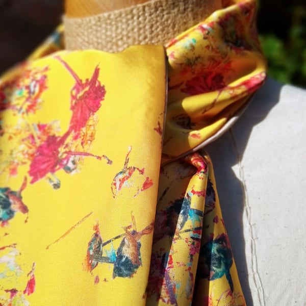 yellow floral satin scarf