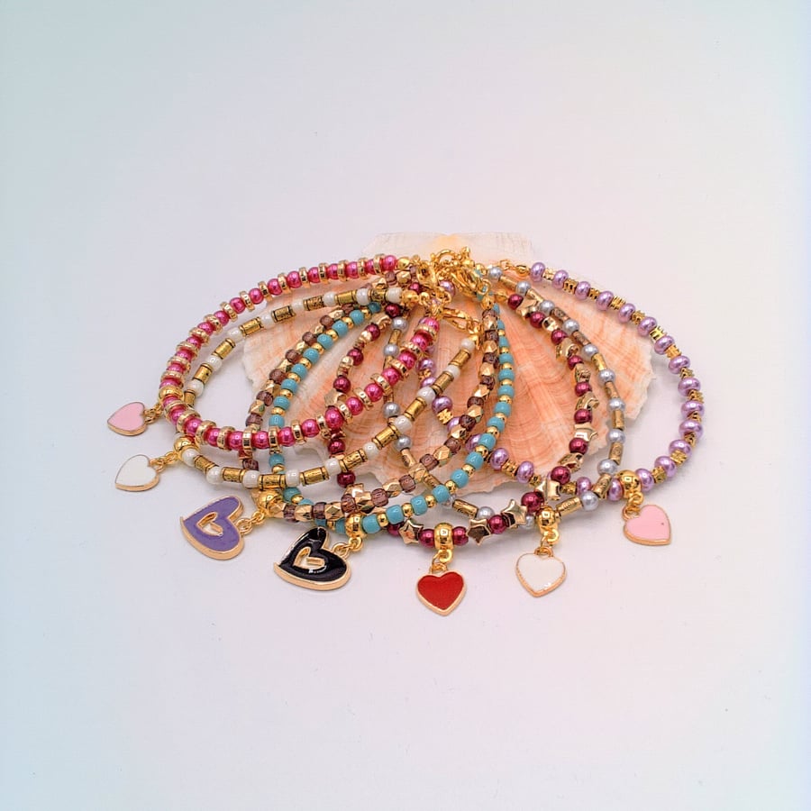 Bracelet with an Enamelled Heart Charm, Gift for Her, Bracelet, Heart Bracelet