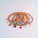 Bracelet with an Enamelled Heart Charm, Gift for Her, Bracelet, Heart Bracelet