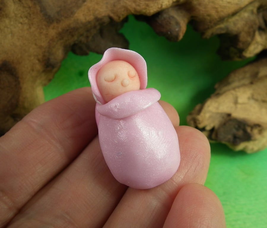 Sleeping Baby Gnome 'Emly' in crib cradle OOAK Sculpt Ann Galvin Gnome Village