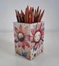 Wooden Pencil Holder, Mushroom Desk Organizer, Floral Pen Pot