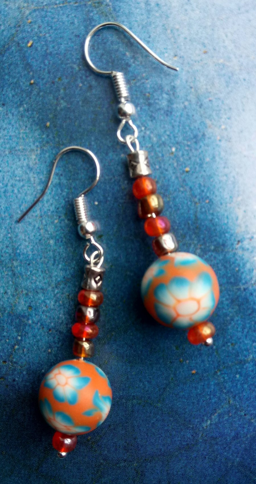 Handmade Beaded Dangly Earrings with Sterling Silver Hooks. 