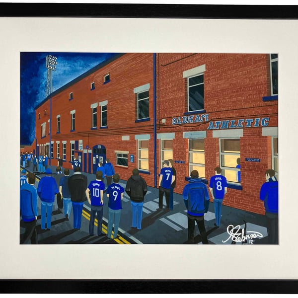 Oldham Athletic, Boundary Park, Framed Football Art Print. 20" x 16" Frame Size