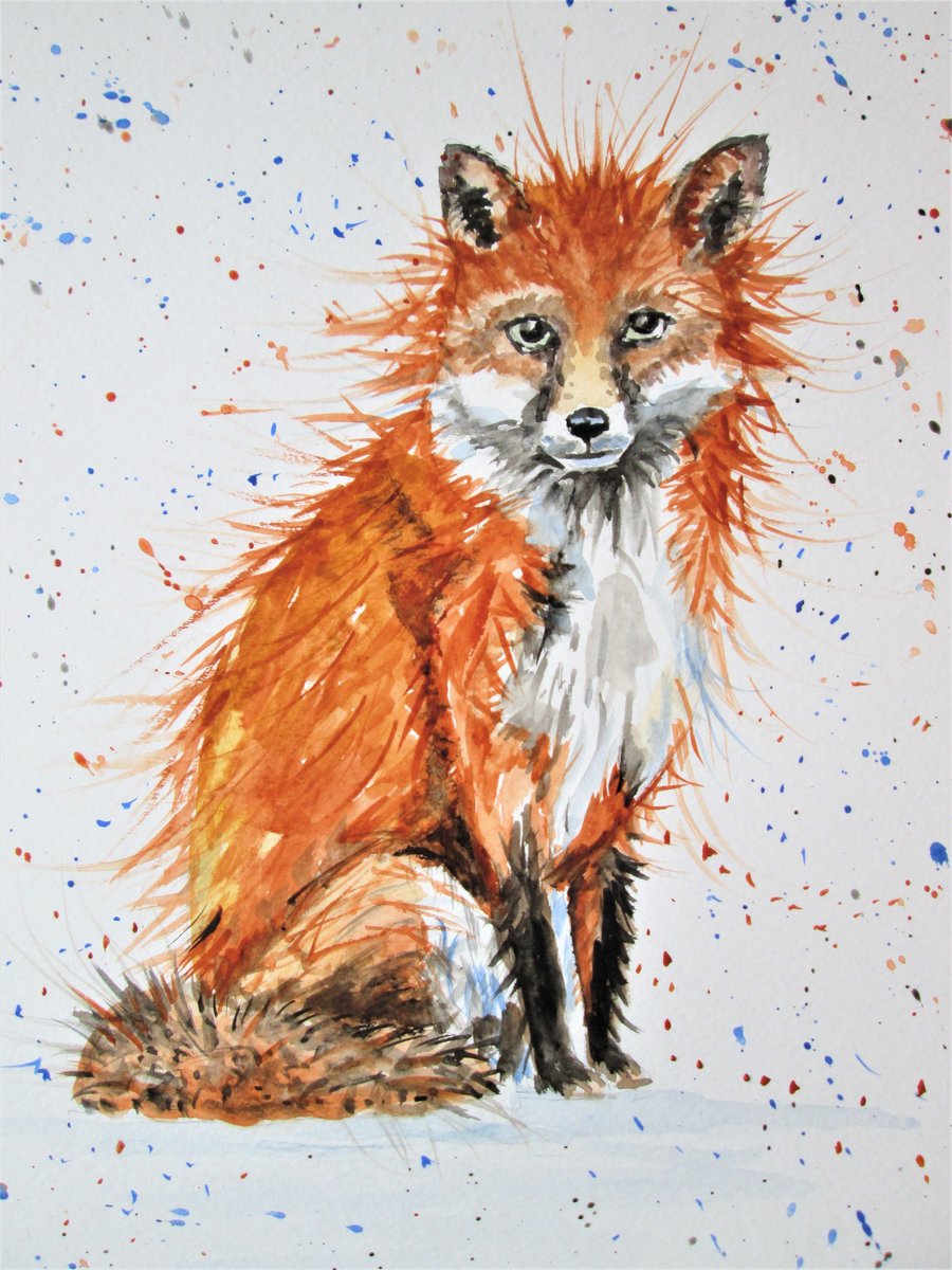 SOLD - UNAVAILABLE.  Cute Fox original watercolour painting