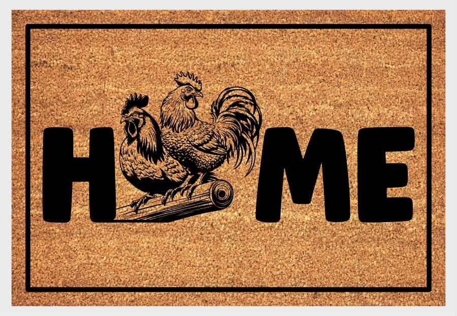 Chicken & Rooster Home Door Mat No.2 - Chicken & Rooster Welcome Mat - 3 Sizes