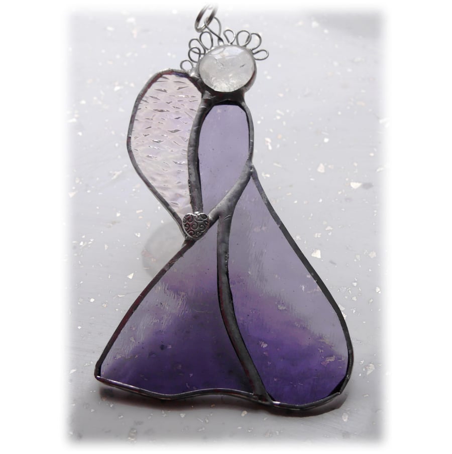 Angel Suncatcher Stained Glass Heart Purple Christmas 027