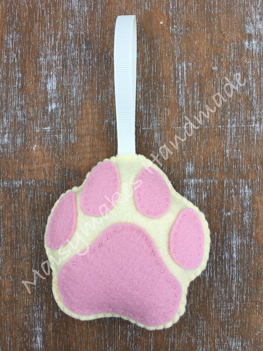 Cream & Pink Hanging Dog Paw Decoration