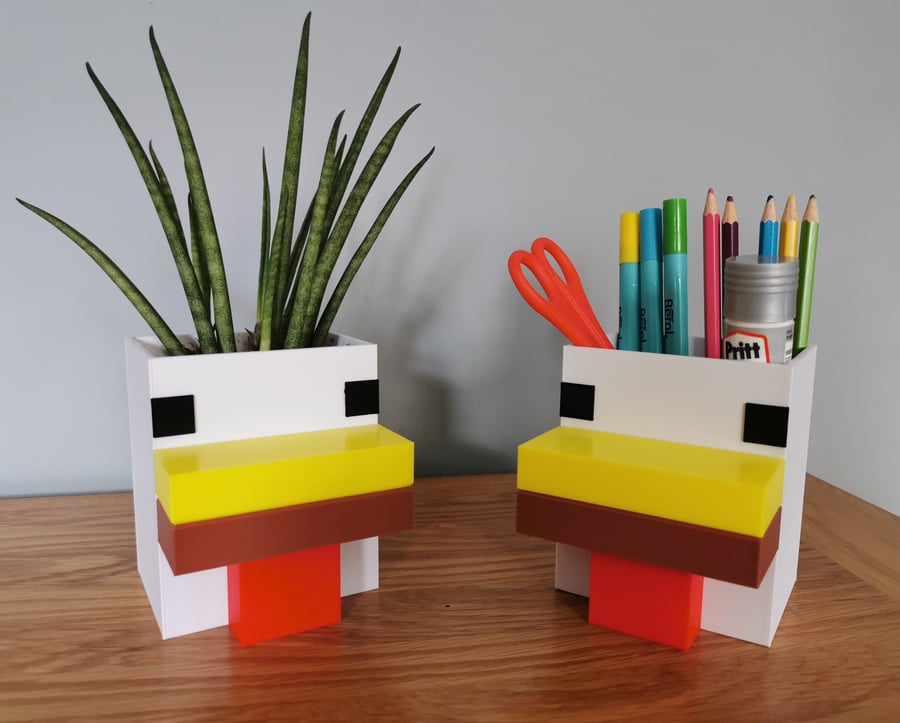 Minecraft Chicken Plant Pot, Desk Top Organizer, Minecraft Gifts, Cute Desk Tidy