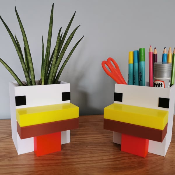 Minecraft Chicken Plant Pot, Desk Top Organizer, Minecraft Gifts, Cute Desk Tidy