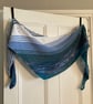 Hand Knitted Asymmetrical Wrap in Blues, Teal and White - Image 1