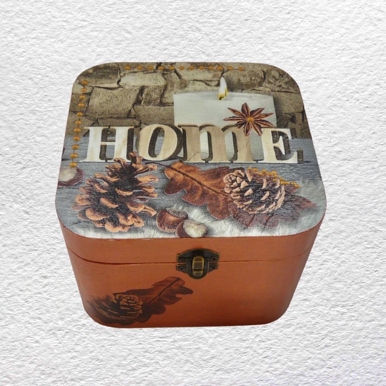 Autumn: Decorated Wooden Trinket Keepsake Box 17cm