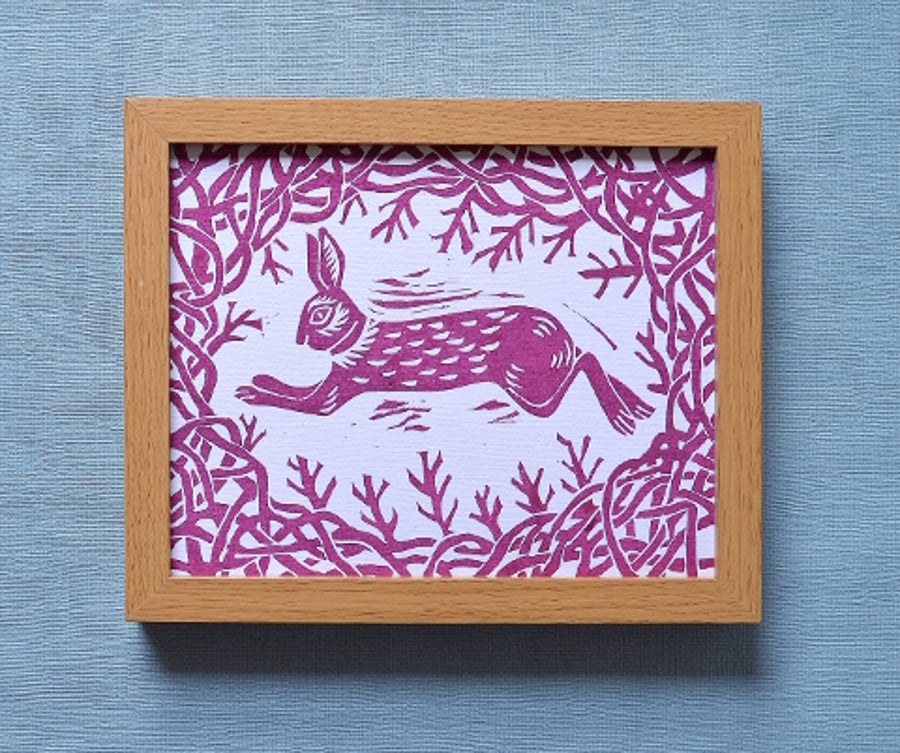 Hedgerow Hare Linoprint